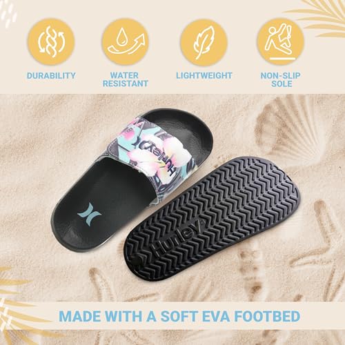 Image of Hurley Kids NAIA Slides Adjustable Strap Slip-On Sandals Indoor and Outdoor EVA Footbed Shower Slides for Girls and Boys