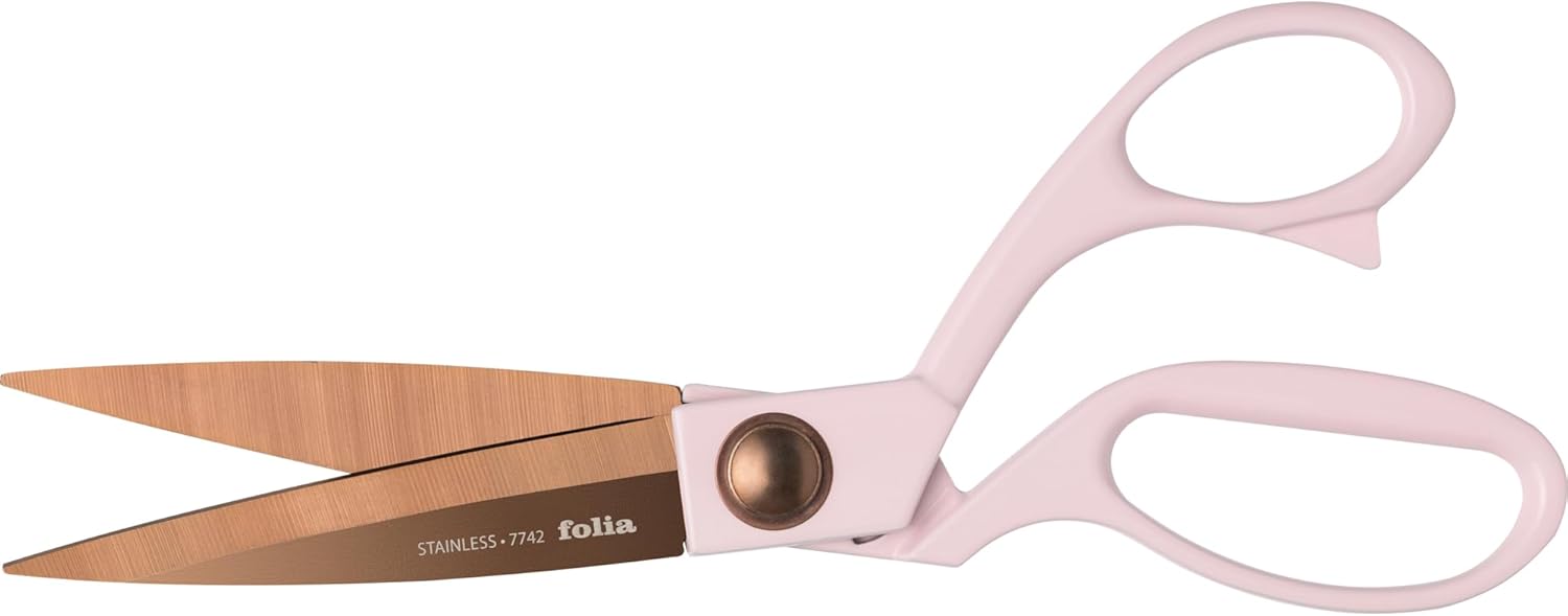 Folia Premium rose gold and pink scissors, modern style, 20cm long, right-handed, stainless steel blade, perfect for paper, cardboard, fabric, plants, wool, etc.