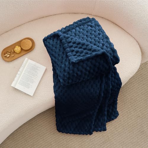 Image of BEDELITE Navy Queen Blanket for Bed, Soft Cozy Gifts for Women, 90 * 90 | 3D Jacquard Decorative Fleece Blanket, Super Soft Plush Throws, Cute Birthday Gift for Women & Men, Suitable for All Seasons
