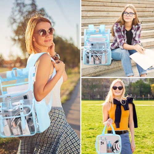 Image of DIGOBAY Clear Backpack with Lunch Bag, Leather Clear Bookbag Heavy Duty | Thick PVC Clear Backpack for Girls Women See Through Transparent Backpacks for Stadium Events College Travel Work, Aquamarine