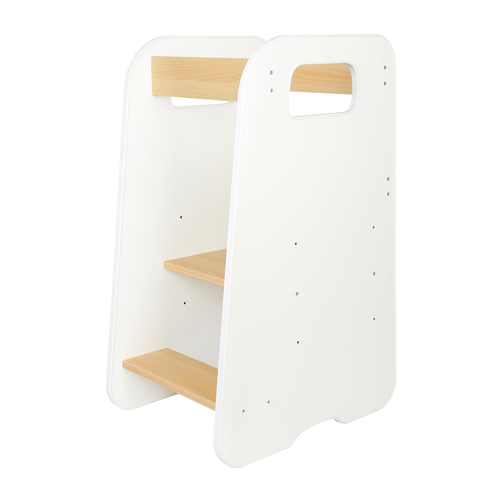 Lernturm aus Holz, höhenverstellbar – Beobachtungsturm für Kinder mit rutschfesten Streifen – Montessori Hocker für Kinder Baby ab Ständer – 90 x 42 x 40 cm, Weiß