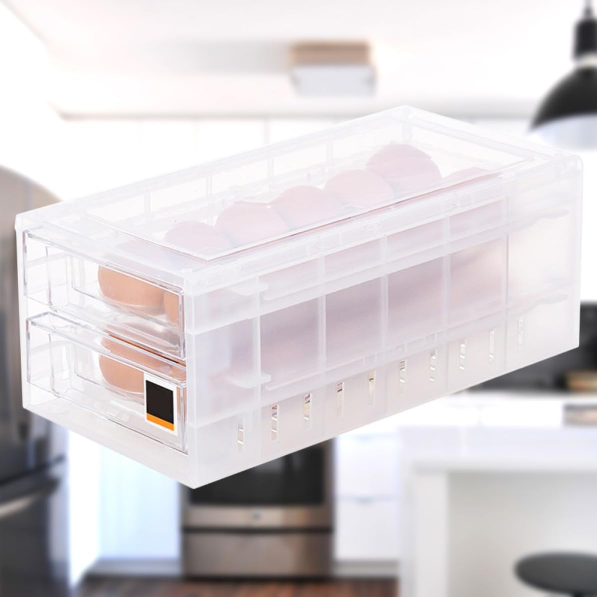 Egg Box, Refrigerator Tray Holder 24 Grid Double Layer Drawer PP