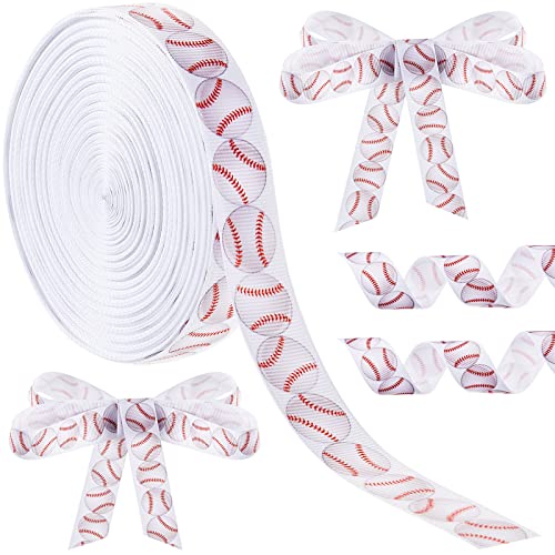 Baseball Ribbon Grosgrain Baseball Craft Sports Ball Ribbon for Team Hair Bow Wreath Sport Lanyard Gift Wrapping Crafting Sewing Party Decoration(1 Roll)