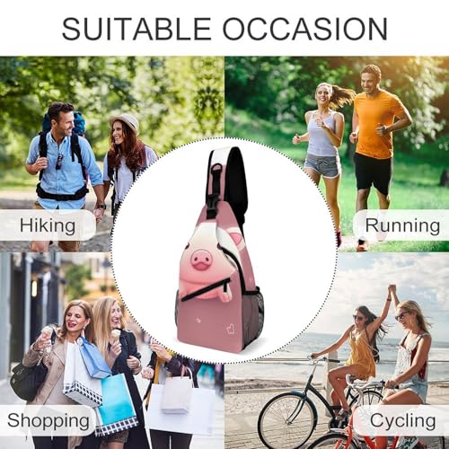 Mochila deportiva tipo sling Pink Cute Pig para hombre y mujer miniatura 6