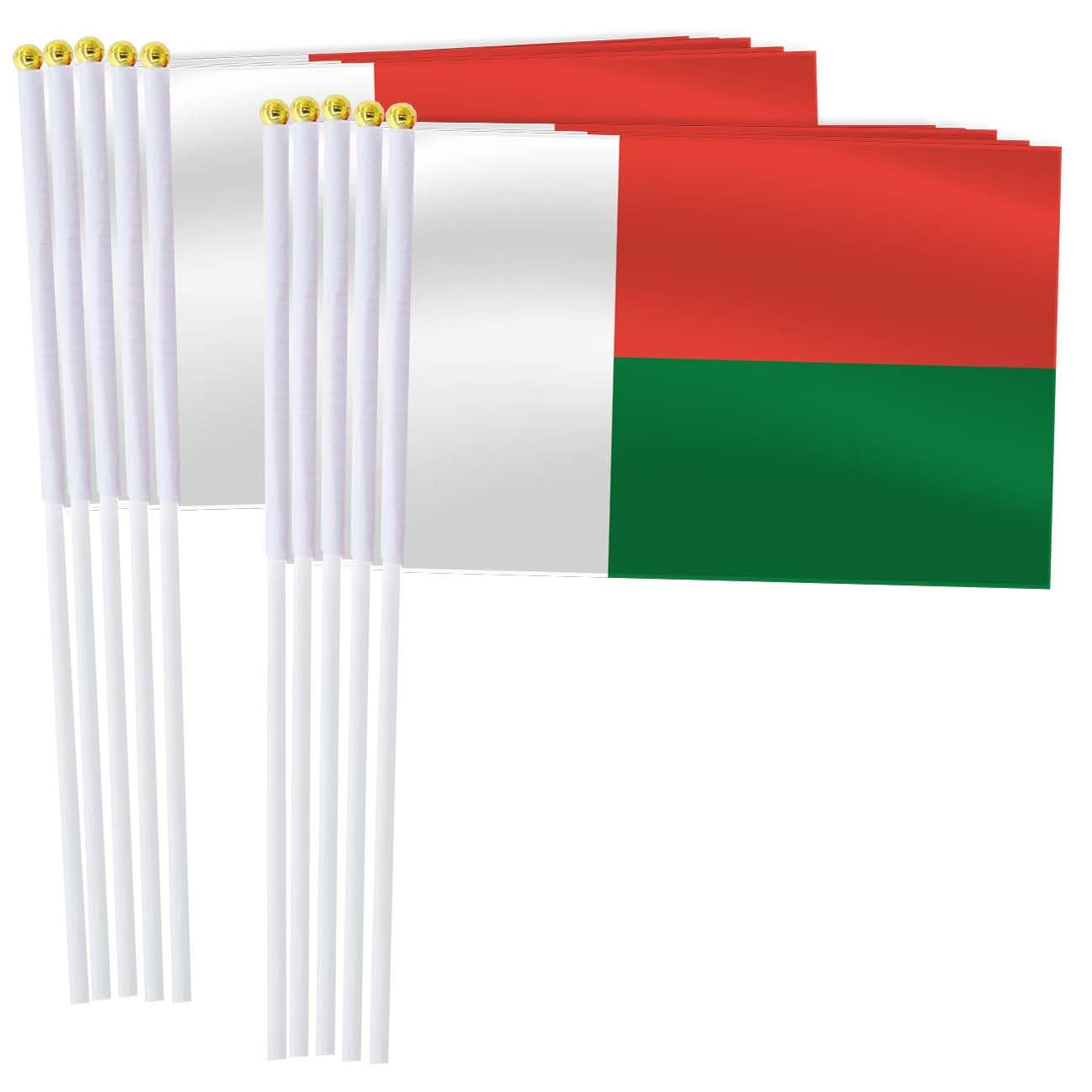 25 Pack Madagascar Handheld Small Flag,Mini Malagasy Hand Held Miniature Stick Decor