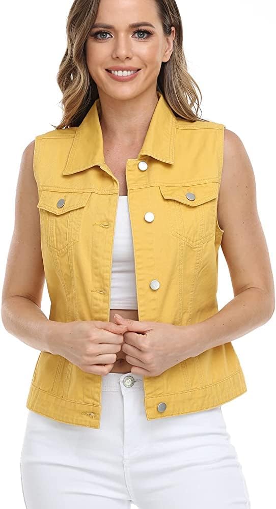 MISS MOLY Women's Denim Distressed Classic Vest Cotton