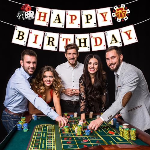 Image of Casino Happy Birthday Banner Casino Theme Party Decorations Poker Game Birthday Party Banner for Poker Party Decorations Las Vegas Night Themed Decor Supplies