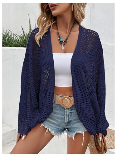 Image of Verdusa Women's Oversized Summer Cardigan Lightweight Sweater Crochet Knit Beach Cover Up Spring Vacation Outfits