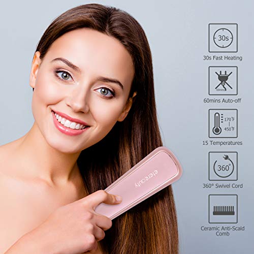 Hair Straightening Brush, ETEREAUTY Ceramic Ionic Hair Straightener Brush Hot Comb Hair Straightener with 30s Fast Ionic MCH Heating Hair Technology, Safer, Auto Temperature Lock & Off Function