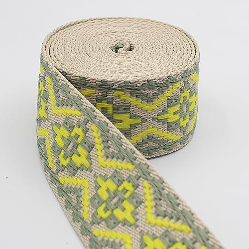 Sangle motif géométrique tapisserie fleur polyester ruban 5 mètres en 50mm