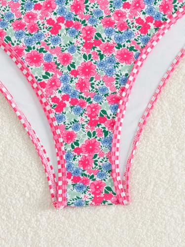Image of Fanuerg Women's Triangle Bikini Sets O Ring Linked Two Piece Swimsuits Floral Printed Cheeky Bathing Suit
