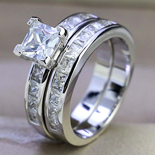 Bridal Sets Black Gold Plated Princess Cut 6mm Cz 2pcs Womens Wedding Band Ring Sets Engagement Ring4
