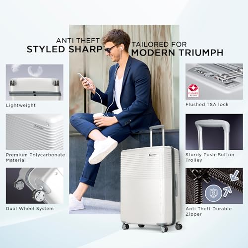 Image of Carlton Alumina | Check-in Trolley Bag, 80 Cm Large Hardsided Luggage | 8 Wheels, TSA Lock | Polycarbonate | Premium Suitcase for Travel | 5 Year International Warranty | Metallic Silver