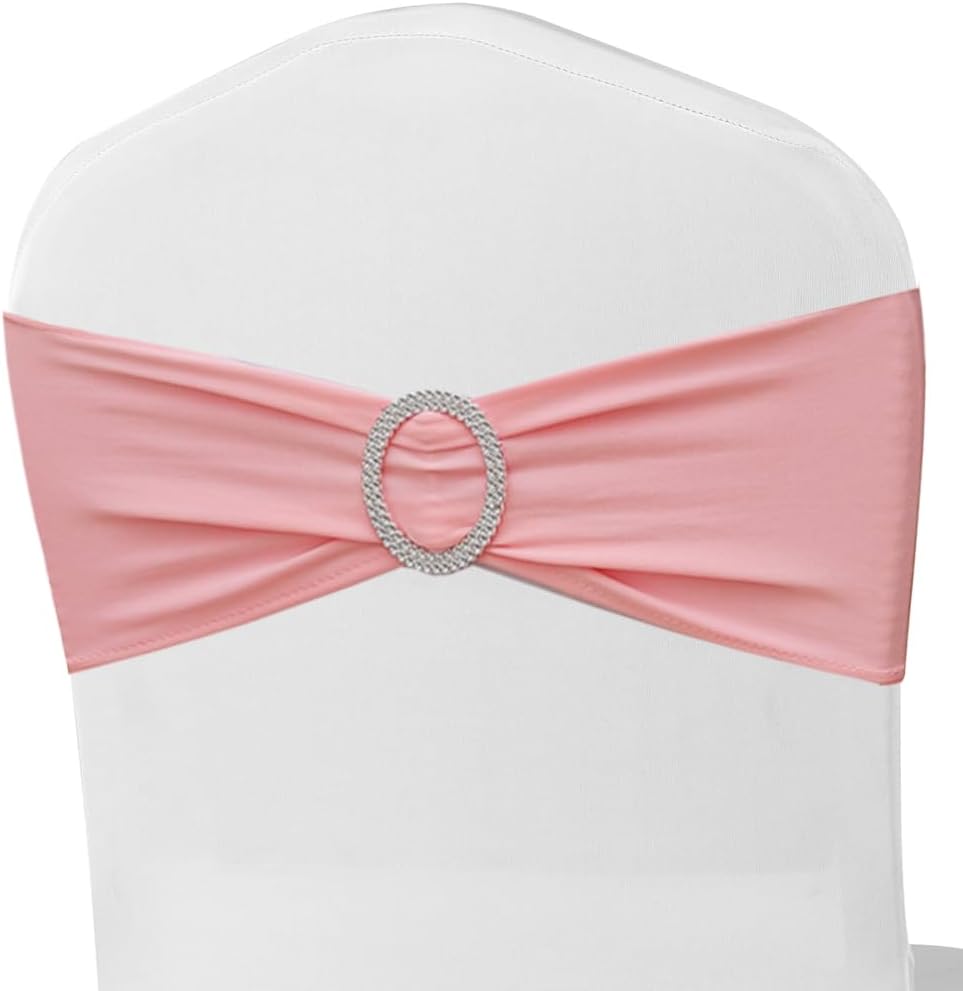 Dusty Pink Chair Sashes Bows 50 Pack Spandex Chair Bands for Folding Chairs, Pink Sashes for Chairs, Wedding Birthday Decorations 50 Dusty Pink
