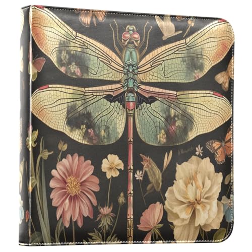 Kigai Dragonfly Flowers Photo Album Self Adhesive Scrapbook Album Leather Cover DIY Picture Scrap Book with 20 Adhesive Sheets, 11.8x24x0.8 inch