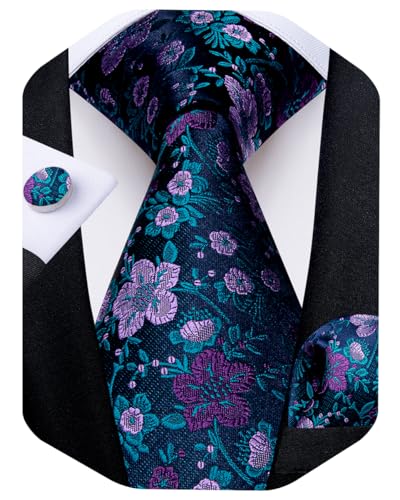 Image of DiBanGu Mens Paisley Tie Sets Silk Jacquard Woven Floral Necktie and Pocket Square Cufflinks Wedding Business Party
