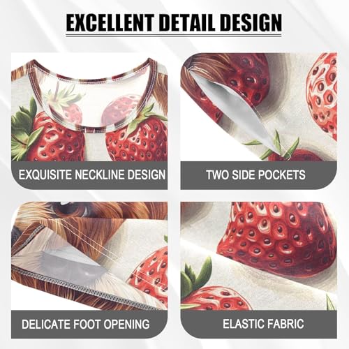 ALAZA Strawberry Puppy Dog Pajamas Set Short Sleeve Cotton Sleepwear Summer Pjs 2 Piece 5-14Y4