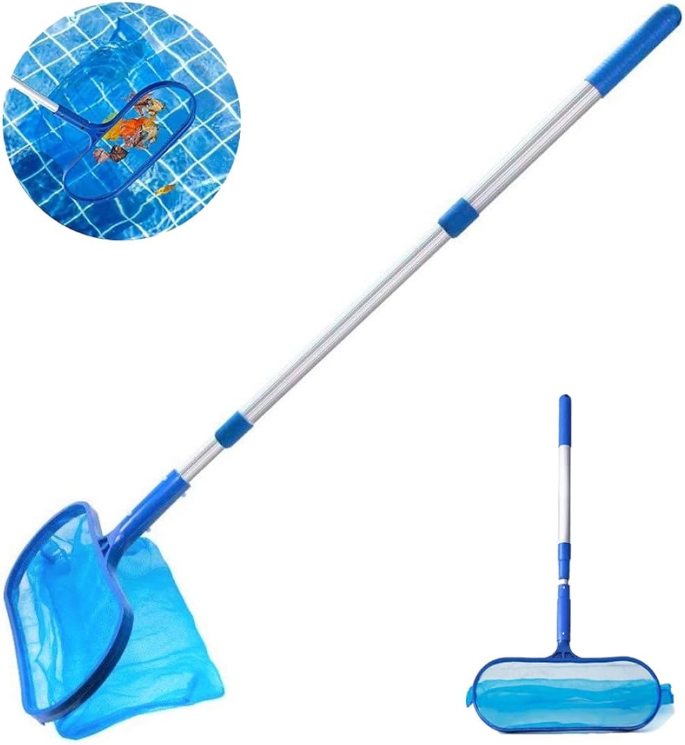 KAHEIGN Pool Leaf Skimmer, 130CM Swimming Pool Leaf Cleaning Net Fine Mesh Skimmer with Telescopic Rake for Pool Garden Pond Fountain Tubs Spa Fish Tank