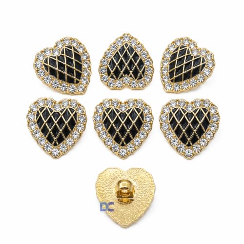 Image of Pack of 6 Buttons Diameter 16 mm,(26L) for Sewing and Art and Craft Round Buttons with 4 Holes| (Heart with Rhinestone)