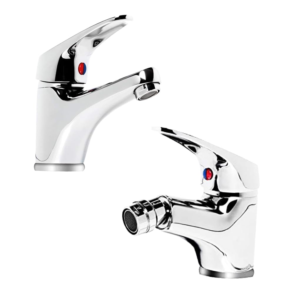 Rubinetto Bagno Lavabo e Bidet Ottone Cromato Coppia Miscelatori