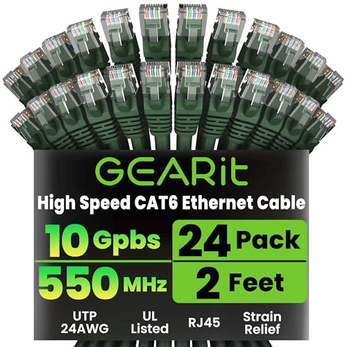 Câble Ethernet Cat6 Gearit vert anti-coupure réseau lot 24 cordons de 50cm
