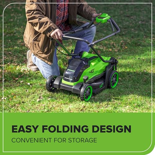 Image of Greenworks 40V 14 inch Brushless (Push) Cordless Lawn Mower, 4.0Ah Battery and Charger