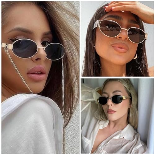 Xpectrum Vintage Retro Oval Sunglasses for Womens Mens, Trendy Classic Shades, Gold Fashion Glasses X98963