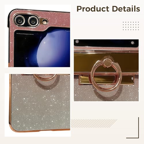 Coque Galaxy Z Flip 6 rose pailleté en PC et PU avec protection de charnière