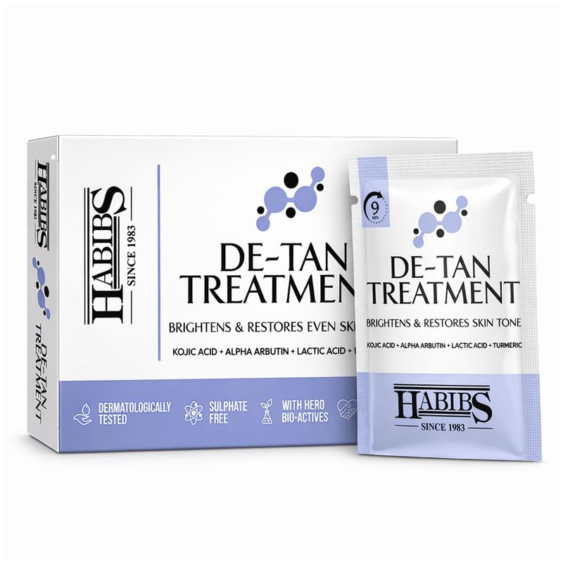 Image of Habibs De-Tan Treatment Kit Skin Brightening & Tan Removal Evens Skin Tone Salon Professional Formula Suitable for All Skin Types 12g X 6