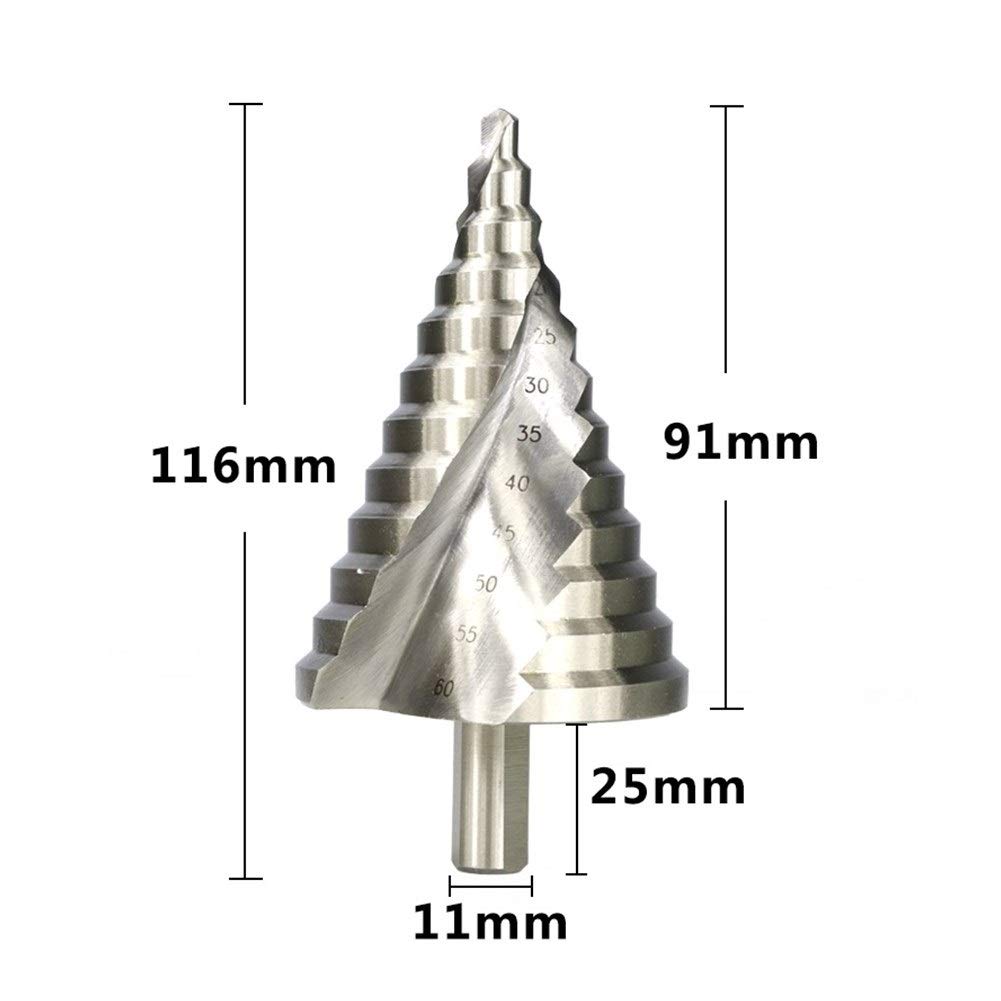 Juego de brocas escalonadas con ranura en espiral HSS Perforación de orificios de titanio Flauta en espiral Taladro cónico escalonado de cobalto, broca escalonada de carburo HSS 4-32 mm 6-60 mm Broca
