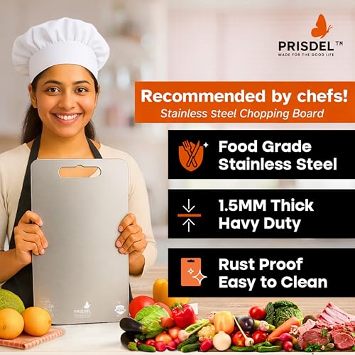 Image of Stainless Steel Chopping Board 1.5mm Thick | Premium Steel Cutting Board | Food Grade Cutting Board Steel | Heavy Duty, No Bend, Easy Clean Kitchen Chopping Board