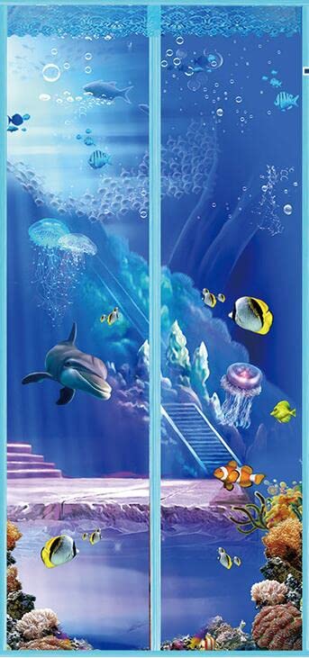 DAIZZKU Door Screen Magnetic Closure Keeps Bugs & Mosquitoes Out,Colour Print, Breeze in - Self-Seal Magnets-38 * 83in (Blue Ocean)