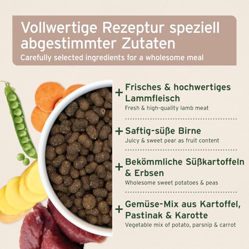 AniForte Lamm Trockenfutter für Hunde 12,5kg – Herzhaftes Lamm mit Süßkartoffeln & Vitaminen, Halbfeuchtes Trockenfutter, Hundefutter trocken getreidefrei & glutenfrei für Allergiker
