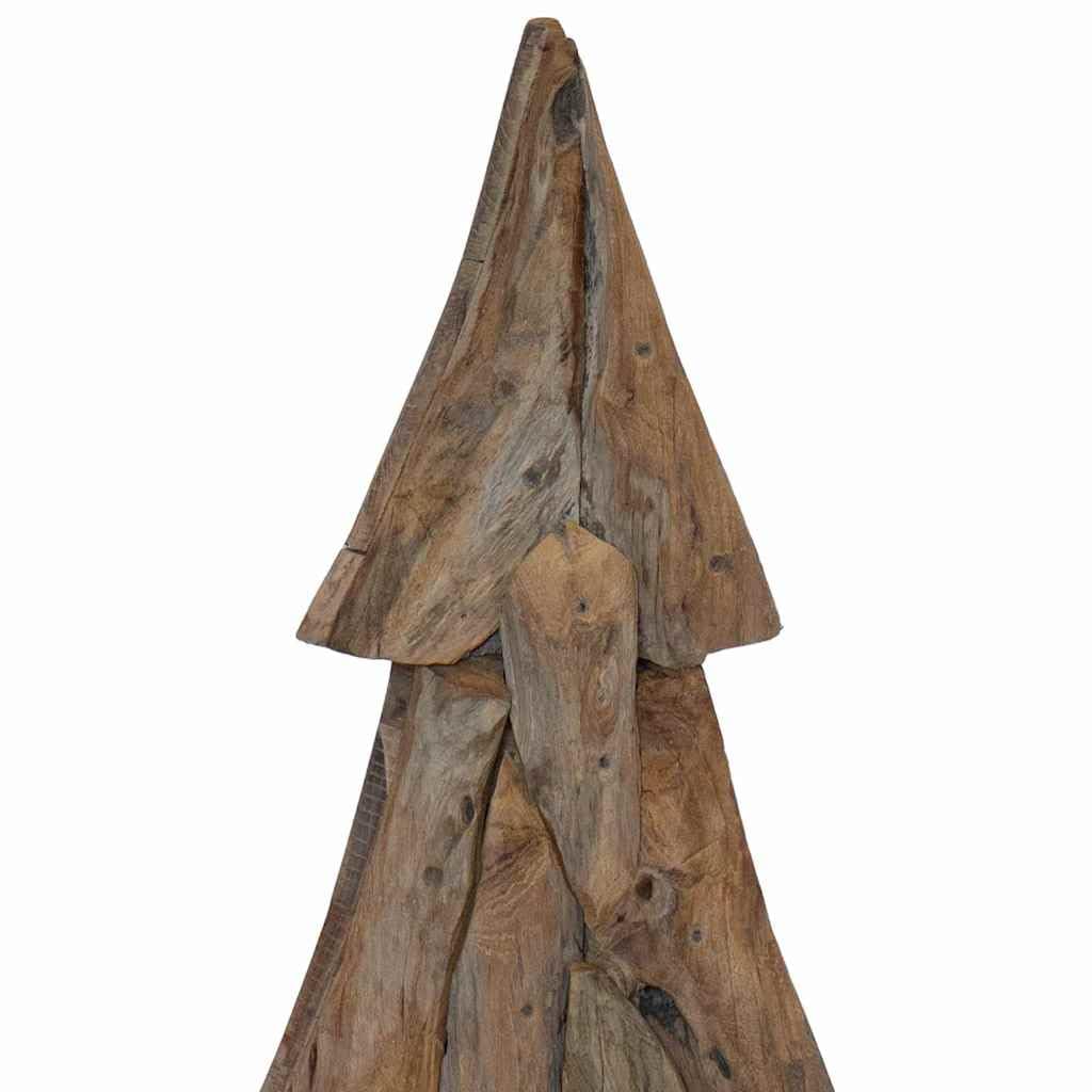 Árbol de Navidad rústico de madera maciza de teca de 121 cm con soporte marrón – Moderno árbol de Navidad en diseño natural para interiores y exteriores protegidos, soporte estable