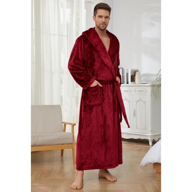 U2SKIIN Mens Robe with Hooded, Full Length Thickened Plush Robe Big and Tall Bathrobe2