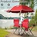 QUORYTH Portable Outdoor 2-Seat Folding Chair with Removable Sun Umbrella Red