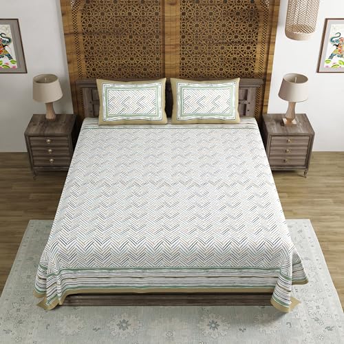 Image of BLOCKS OF INDIA Hand Block Printed 200 TC Cotton Super King Size Bedsheet(106 x 106) (Multi 11)