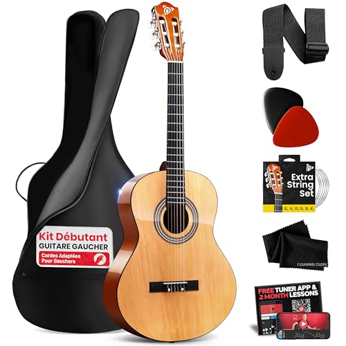Pyle Guitare Acoustique pour Gauchers de Taille ¾ – Guitare Classique à 6 Cordes 36” pour Débutants avec Étui, Accordeur Numérique, Sangle, Cordes, Médiators...
