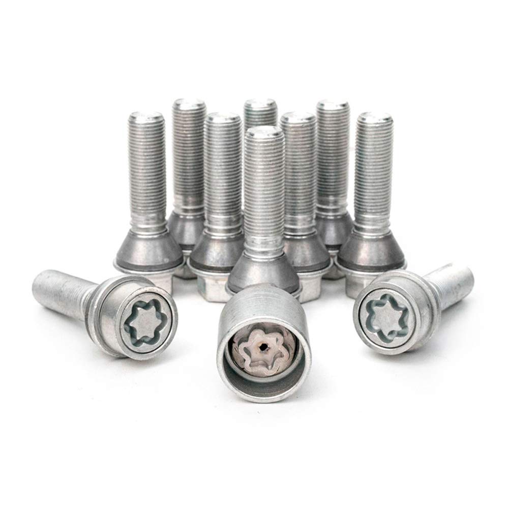 H&R Set Bulloni Ruota conici con rondella mobile M14x1.25 - Lunghezza 46mm - 10 Pezzi (pe. compatibile con BMW) - incl. Bulloni Antifurto
