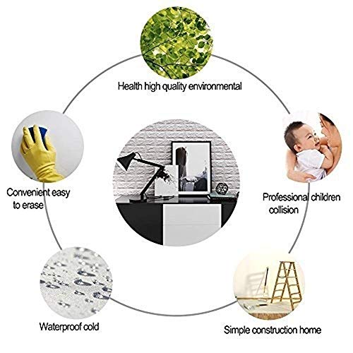 Papel tapiz de pared 3D de ladrillo blanco lavable y aislante pack de 30 paneles autoadhesivos 7