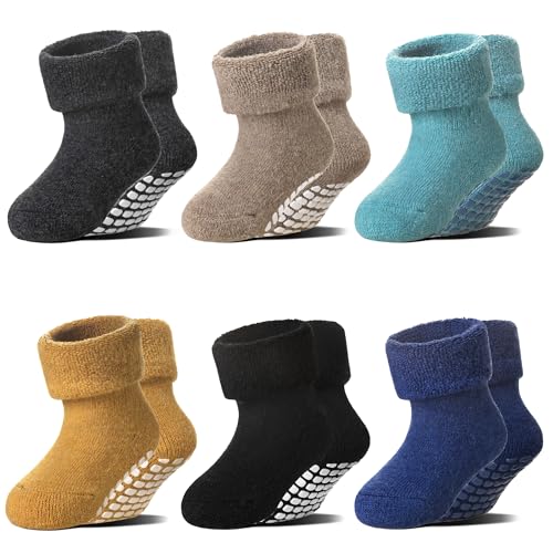 Image of 6 Pairs Baby Boy Girl Non Slip Socks Child Toddler Winter Thick Soft Wool Kids Warm Socks with Grips
