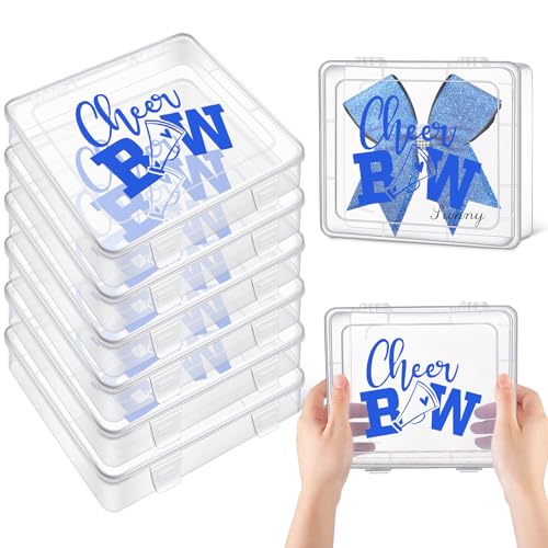 Image of Honeydak 6 Pcs Extra Large Cheer Bow Plastic Box Cheer Team Gifts Bulk Bobby Pin Case Plastic Containers for Team Cheerleader Dance Ballet Hair Accessories Storage Organizer Cheerleading Travel