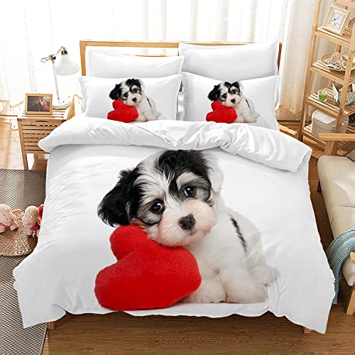 XVOYDT Literie Chien, Ensemble de literie pour Enfants, Motif Animal de Compagnie 3D, Housse de Couette Motif Microfibre, literie Chien garçons Filles avec taies d'oreiller 50x75 cm (200X200cm, A)