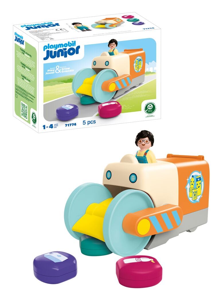 Playmobil | JUNIOR | Fun trash collection vehicle | Toy from 1 year | Gift for toddlers | Sustainable toy with collecting function & accessories | 71774