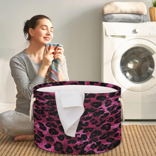 Grand panier de rangement rond imprimé léopard pliable pour linge
