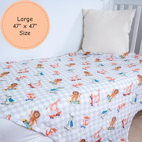 Image of LollyBanks 100% Cotton Muslin Swaddle Blanket, Gentle and Soft Baby Blankets for Boys and Girls, Lightweight 47 x 47 Inches Newborn Receiving Blanket, Newborn Essentials (Animal Skate Print)