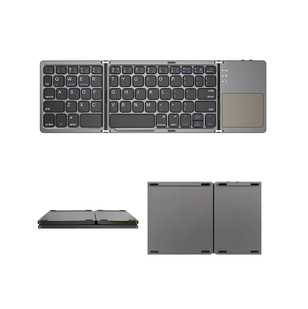 T TECLUSIVE Slim Foldable Wireless Bluetooth Keyboard with Integrated Touchpad | Folding Rechargeable Keyboard with Trackpad | Compatible for iPhone iPad/Android/Tablets/Mac Windows Laptop (B0C94RQ5Z6) Amazon Price History, Amazon Price Tracker