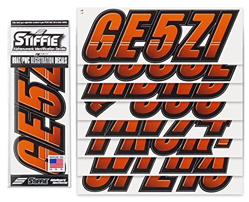 Image of STIFFIE Techtron Orange /Black 3 inch Boat & PWC Registration Decals • Numbers Letters Stickers