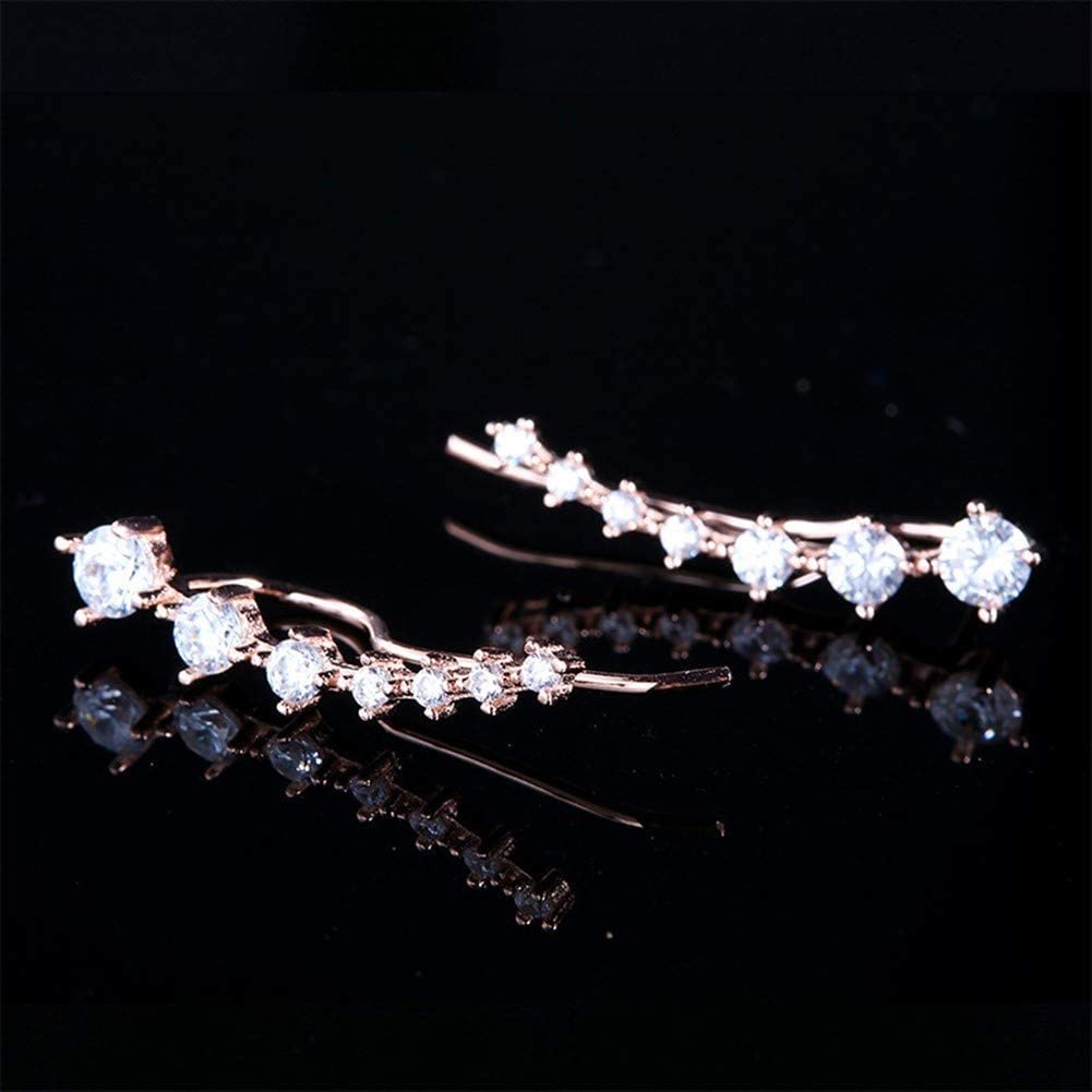 Crystal Stud Earrings,Ear Cuff Earrings 7 Cubic Zirconia Crawler Earrings S925 Ear Jewelry/925