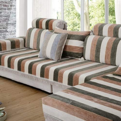 FDJKGFHGFCGDFGDG Striped sofa vinyl protector,Cotton Simple modern Four seasons Applicable sofa towel Arm towel L-shaped chaise sofa cushion cover-Coffee color 90x200cm(35x79inch)